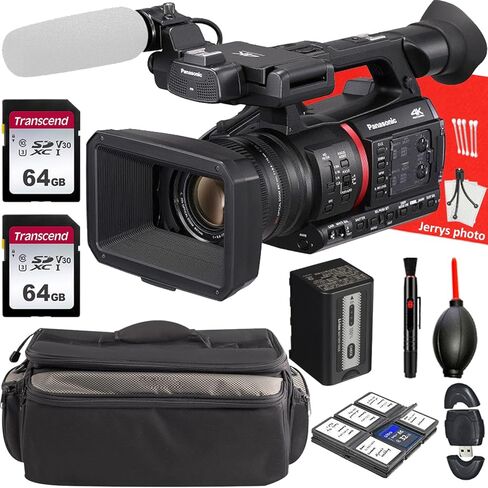 كاميرا فيديو باناسونيك AG-CX350 بدقة 4K + قطعتين ذاكرة سعة 64 جيجابايت + وحدة مقبض + حقيبة حمل الكاميرا + شاحن بطارية + مجموعة تنظيف فاخرة + المزيد (حزمة مكونة من 16 قطعة) in Kuwait