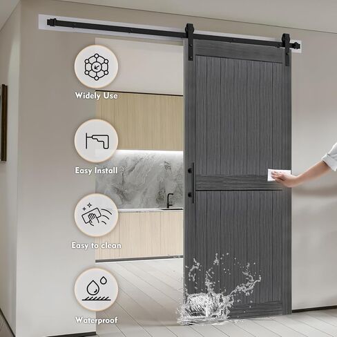 S&Z TOPHAND® 44in x 80in MDF Barn Door with 8FT Sliding Door Hardware Kit, Solid Barn Door Slab Covered with Water-Proof PVC Surface in Saudi Arabia