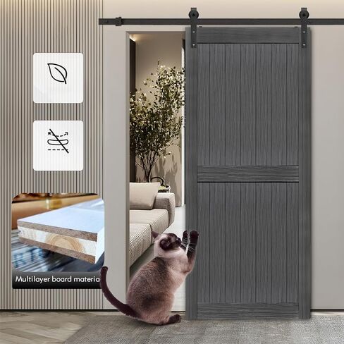 S&Z TOPHAND® 36in x 84in MDF Barn Door مع طقم أدوات باب منزلق 6.6FT، لوح باب الحظيرة الصلب مقاس 24-60in مغطى بسطح PVC مقاوم للماء، يلزم تجميع بسيط in Kuwait