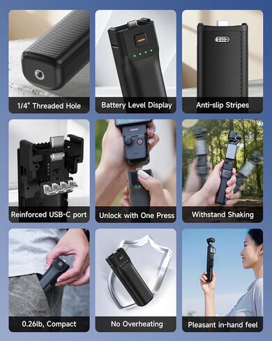 LKTOP Osmo Pocket 3 Accessories Kit for DJI, Battery Handle (6hr Battery Life)+Carrying Bag+30W Charger+3Pack Screen Protector+Fill Light+Selfie Stick+Tripod, Compatible with DJI Pocket 3, Xtra Muse in Saudi Arabia
