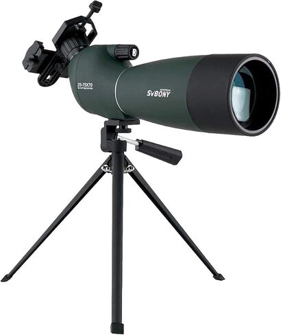 نطاقات اكتشاف SVBONY SV28 مع حامل ثلاثي القوائم، نطاق رصد بزاوية 25-75 × 70 مم مع محول الهاتف، نطاق اكتشاف مقاوم للماء للضباب لمشاهدة الطيور، وإطلاق النار على الهدف، ومشاهدة الحياة البرية in Kuwait
