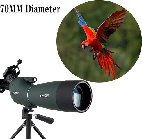 نطاقات اكتشاف SVBONY SV28 مع حامل ثلاثي القوائم، نطاق رصد بزاوية 25-75 × 70 مم مع محول الهاتف، نطاق اكتشاف مقاوم للماء للضباب لمشاهدة الطيور، وإطلاق النار على الهدف، ومشاهدة الحياة البرية in Kuwait