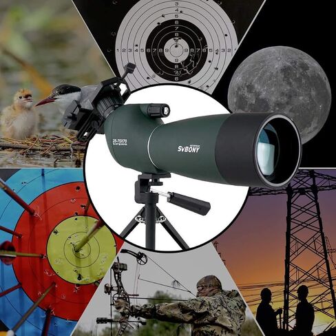 نطاقات اكتشاف SVBONY SV28 مع حامل ثلاثي القوائم، نطاق رصد بزاوية 25-75 × 70 مم مع محول الهاتف، نطاق اكتشاف مقاوم للماء للضباب لمشاهدة الطيور، وإطلاق النار على الهدف، ومشاهدة الحياة البرية in Kuwait