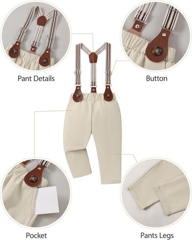 YUEMION Baby Boy Clothes Wedding Outfit Infant Tuxedo Gentleman Suits Dress Shirt+ Beret Hat +Suspender Pants +Bowtie 0-18M in Kuwait