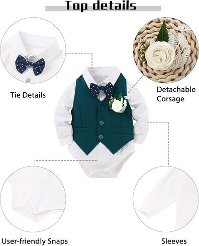 YUEMION Baby Boy Clothes Suit Infant Gentleman Wedding Outfit Formal Dress Shirt+Vest+Tie+Corsage+Pants 5Pcs Tuxedo Set 0-18M in Kuwait
