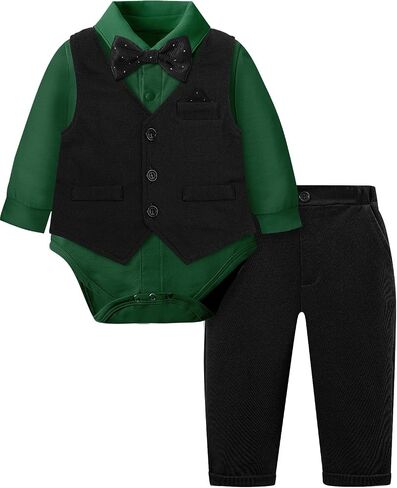 A&J DESIGN Baby Formal Outfit Boy Infant Clothes Toddler Gentleman Wedding Suit, Dress Shirt + Vest + Bow Tie + Pants Set in Saudi Arabia