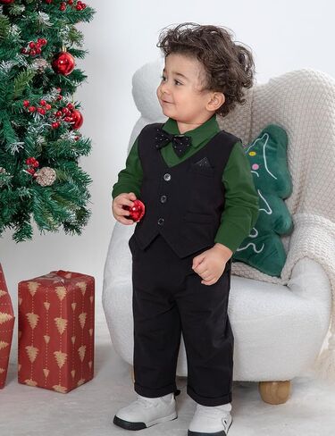 A&J DESIGN Baby Formal Outfit Boy Infant Clothes Toddler Gentleman Wedding Suit, Dress Shirt + Vest + Bow Tie + Pants Set in Saudi Arabia