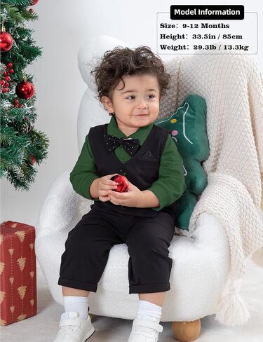 A&J DESIGN Baby Formal Outfit Boy Infant Clothes Toddler Gentleman Wedding Suit, Dress Shirt + Vest + Bow Tie + Pants Set in Saudi Arabia