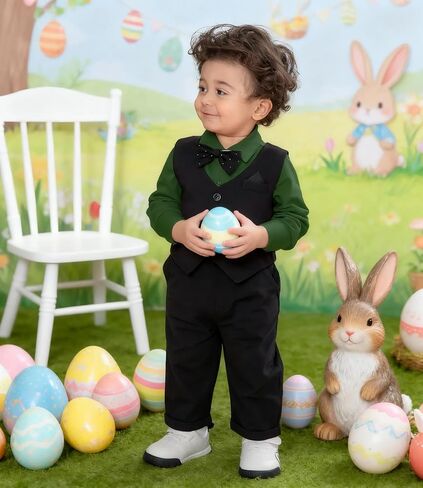 A&J DESIGN Baby Formal Outfit Boy Infant Clothes Toddler Gentleman Wedding Suit, Dress Shirt + Vest + Bow Tie + Pants Set in Saudi Arabia