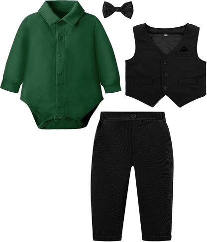 A&J DESIGN Baby Formal Outfit Boy Infant Clothes Toddler Gentleman Wedding Suit, Dress Shirt + Vest + Bow Tie + Pants Set in Saudi Arabia