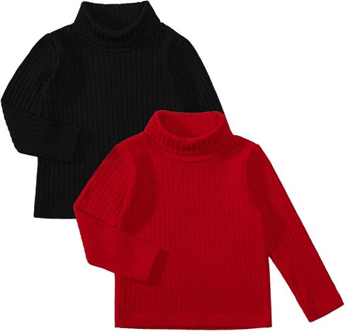 DEFAHN 2 Pack Toddler Unisex Solid Turtleneck T-Shirt Long Sleeve Ribbed Sweatshirt Basic Tee Tops Girls Boys in Kuwait