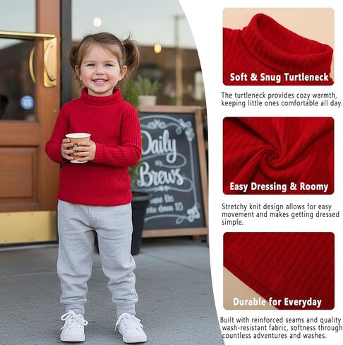 DEFAHN 2 Pack Toddler Unisex Solid Turtleneck T-Shirt Long Sleeve Ribbed Sweatshirt Basic Tee Tops Girls Boys in Kuwait