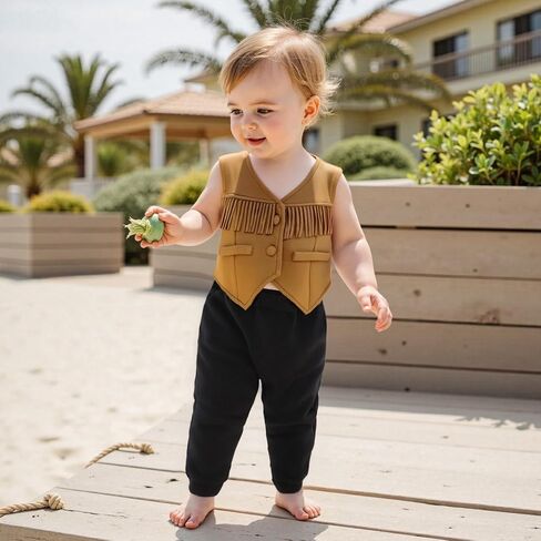 MBMSHEGH Toddler Baby Boy Girls ​Western Fringe Vest Clothes Hippie Boho Cowgirl Cowboy Waistcoat Kids 70s Tassels Jacket in Saudi Arabia