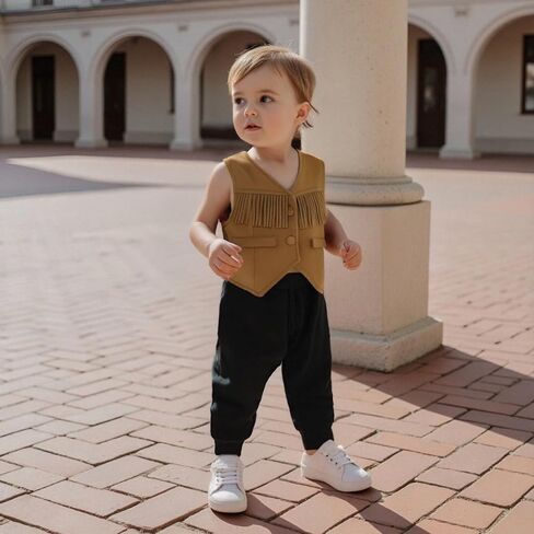 MBMSHEGH Toddler Baby Boy Girls ​Western Fringe Vest Clothes Hippie Boho Cowgirl Cowboy Waistcoat Kids 70s Tassels Jacket in Saudi Arabia