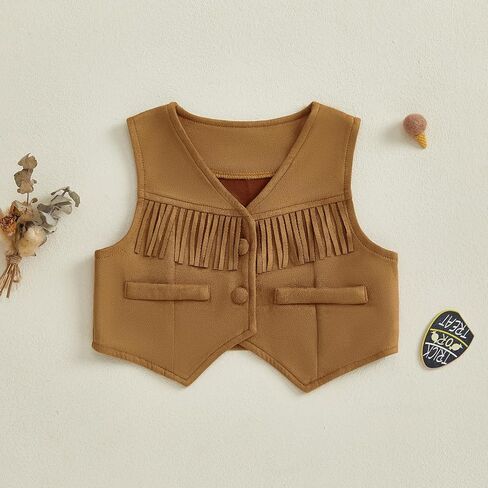 MBMSHEGH Toddler Baby Boy Girls ​Western Fringe Vest Clothes Hippie Boho Cowgirl Cowboy Waistcoat Kids 70s Tassels Jacket in Saudi Arabia