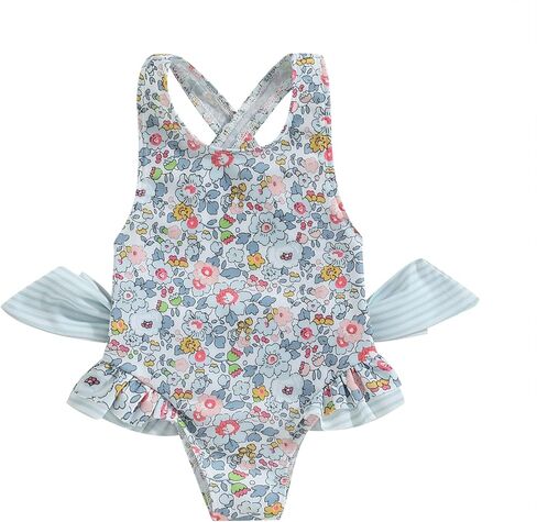 Toddler Baby Girl Floral Print Bowknot Shoulder Straps Swimsuit Sleeveless Ruffles Summer Beach Bathing Suit in Saudi Arabia