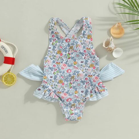 Toddler Baby Girl Floral Print Bowknot Shoulder Straps Swimsuit Sleeveless Ruffles Summer Beach Bathing Suit in Saudi Arabia