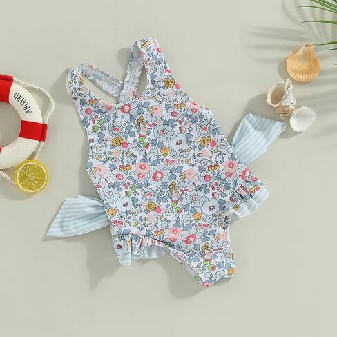Toddler Baby Girl Floral Print Bowknot Shoulder Straps Swimsuit Sleeveless Ruffles Summer Beach Bathing Suit in Saudi Arabia