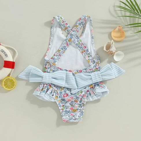 Toddler Baby Girl Floral Print Bowknot Shoulder Straps Swimsuit Sleeveless Ruffles Summer Beach Bathing Suit in Saudi Arabia