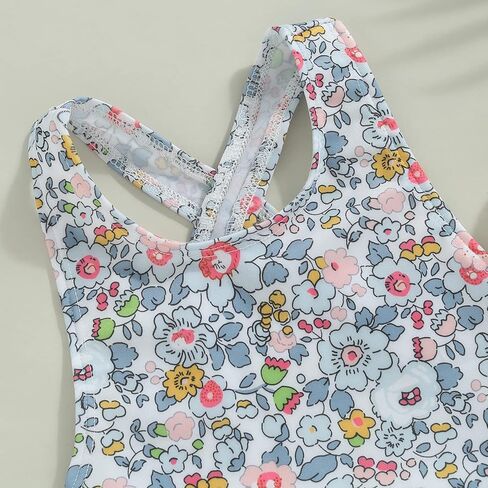 Toddler Baby Girl Floral Print Bowknot Shoulder Straps Swimsuit Sleeveless Ruffles Summer Beach Bathing Suit in Saudi Arabia