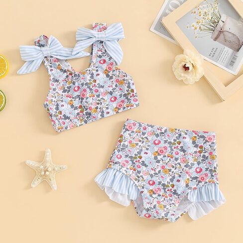 Yccutest طفل فتاة لباس سباحة طفل بيكيني ملابس السباحة الفتيات قطعتين القوس تانك القمم السراويل لباس سباحة طفل الفتيات ملابس السباحة in Kuwait