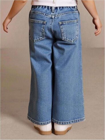 MakeMeChic Girl's Glitter Rhinestone Wide Leg Jeans Zip Fly Baggy Fall Y2K Denim Pants in Saudi Arabia