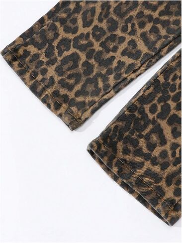 Verdusa Girl's Leopard Print Wide Leg Jeans Drawstring High Waisted Denim Pants Baggy Trousers in Saudi Arabia