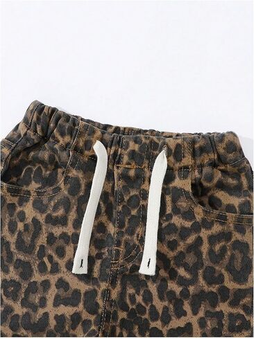 Verdusa Girl's Leopard Print Wide Leg Jeans Drawstring High Waisted Denim Pants Baggy Trousers in Saudi Arabia