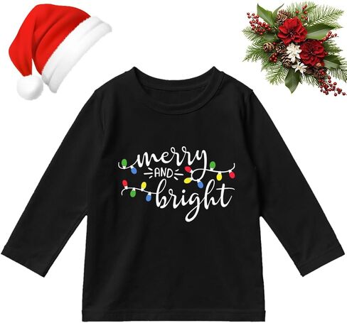 Toddler Christmas Long Sleeve Shirts Girls Boys Merry and Bright Shirt Christmas Lights Xmas Holiday Kids Tops in Kuwait