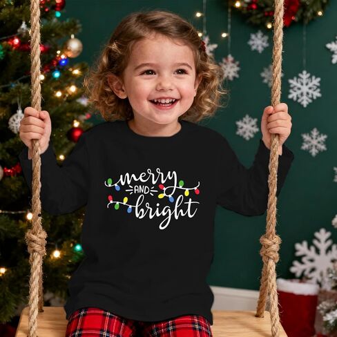 Toddler Christmas Long Sleeve Shirts Girls Boys Merry and Bright Shirt Christmas Lights Xmas Holiday Kids Tops in Kuwait