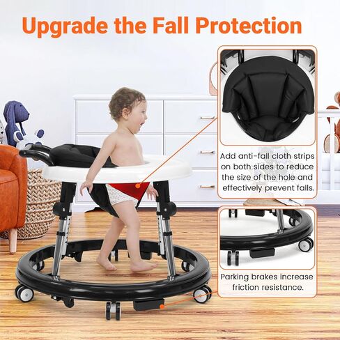 Baby Walker Foldable with 9 Adjustable Heights, Baby Walker with Wheels Portable, Infant Toddler Walker for Baby Boy Girls 6-18 Months (Black) in Saudi Arabia