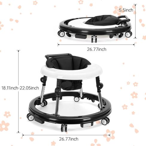 Baby Walker Foldable with 9 Adjustable Heights, Baby Walker with Wheels Portable, Infant Toddler Walker for Baby Boy Girls 6-18 Months (Black) in Saudi Arabia