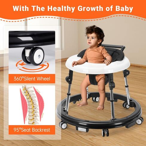 Baby Walker Foldable with 9 Adjustable Heights, Baby Walker with Wheels Portable, Infant Toddler Walker for Baby Boy Girls 6-18 Months (Black) in Saudi Arabia