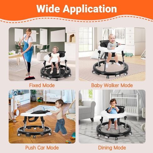 Baby Walker Foldable with 9 Adjustable Heights, Baby Walker with Wheels Portable, Infant Toddler Walker for Baby Boy Girls 6-18 Months (Black) in Saudi Arabia
