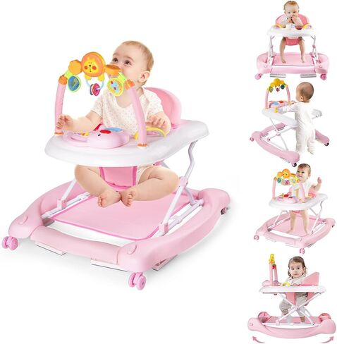 Baby Walker, 5-in-1 Baby Walkers for Boys and Girls 6-12 Months with Bouncer, Removable Footrest, Feeding Tray & Music, Foldable & Adjustable Activity Walker for 6-18 Months Toddler Infant in Saudi Arabia