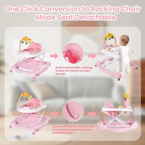 Baby Walker, 5-in-1 Baby Walkers for Boys and Girls 6-12 Months with Bouncer, Removable Footrest, Feeding Tray & Music, Foldable & Adjustable Activity Walker for 6-18 Months Toddler Infant in Saudi Arabia