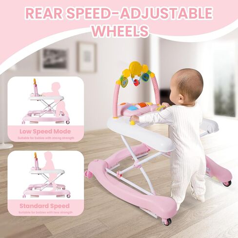 Baby Walker, 5-in-1 Baby Walkers for Boys and Girls 6-12 Months with Bouncer, Removable Footrest, Feeding Tray & Music, Foldable & Adjustable Activity Walker for 6-18 Months Toddler Infant in Saudi Arabia
