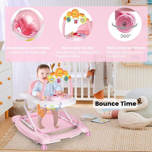 Baby Walker, 5-in-1 Baby Walkers for Boys and Girls 6-12 Months with Bouncer, Removable Footrest, Feeding Tray & Music, Foldable & Adjustable Activity Walker for 6-18 Months Toddler Infant in Saudi Arabia