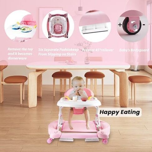 Baby Walker, 5-in-1 Baby Walkers for Boys and Girls 6-12 Months with Bouncer, Removable Footrest, Feeding Tray & Music, Foldable & Adjustable Activity Walker for 6-18 Months Toddler Infant in Saudi Arabia