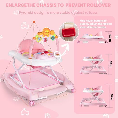 Baby Walker, 5-in-1 Baby Walkers for Boys and Girls 6-12 Months with Bouncer, Removable Footrest, Feeding Tray & Music, Foldable & Adjustable Activity Walker for 6-18 Months Toddler Infant in Saudi Arabia