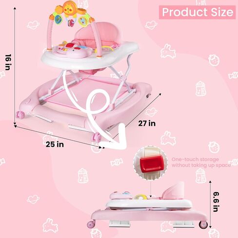 Baby Walker, 5-in-1 Baby Walkers for Boys and Girls 6-12 Months with Bouncer, Removable Footrest, Feeding Tray & Music, Foldable & Adjustable Activity Walker for 6-18 Months Toddler Infant in Saudi Arabia