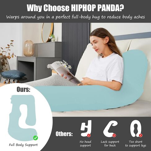 وسادة الحمل على شكل حرف U من HIPHOP PANDA للنوم - وسادة دعم الأمومة لكامل الجسم مع غطاء قابل للإزالة - مريحة للظهر والوركين والساقين والبطن - 57 بوصة للنساء الحوامل، أسود in Kuwait