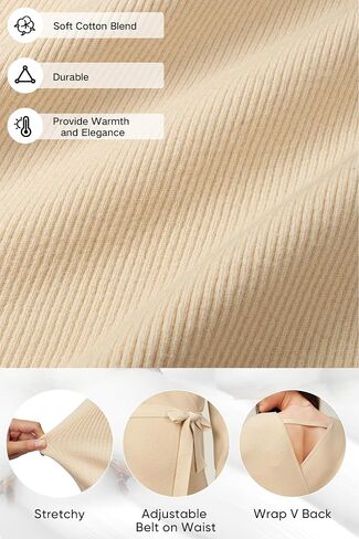 OUGES Womens Soft Cotton Blend Maternity Sweater Wrap V Neck Long Sleeve V Back Fall Shirts Pregnancy Outfits with Belt in Saudi Arabia