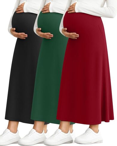 مجموعة من 3 تنانير نسائية طويلة للحمل، فوق البطن، عالية الخصر، طول الكاحل، تنانير مضيئة على شكل حرف A للحمل in Saudi Arabia