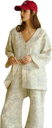 NOTHING FITS BUT 100% Cotton Muslin Gauze Nursing Set, 2 Piece Postpartum Pajamas for Nursing & Loungewear, Soft Pjs in Saudi Arabia