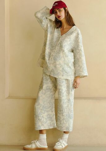 NOTHING FITS BUT 100% Cotton Muslin Gauze Nursing Set, 2 Piece Postpartum Pajamas for Nursing & Loungewear, Soft Pjs in Saudi Arabia
