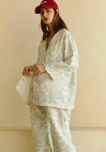 NOTHING FITS BUT 100% Cotton Muslin Gauze Nursing Set, 2 Piece Postpartum Pajamas for Nursing & Loungewear, Soft Pjs in Saudi Arabia
