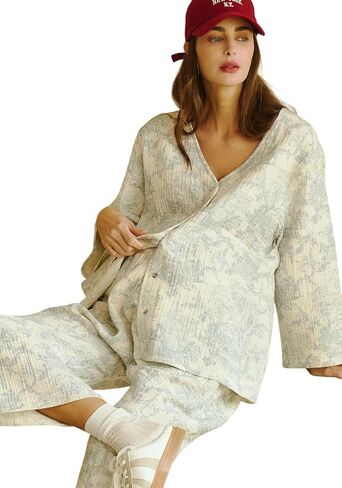 NOTHING FITS BUT 100% Cotton Muslin Gauze Nursing Set, 2 Piece Postpartum Pajamas for Nursing & Loungewear, Soft Pjs in Saudi Arabia