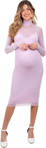 PinkBlush Light Mesh Overlay Fitted Maternity Midi Dress in Saudi Arabia