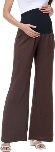 سراويل الحمل النسائية واسعة الساق عالية الخصر كاجوال Palazzo Beach Pants مريحة للحمل in Kuwait